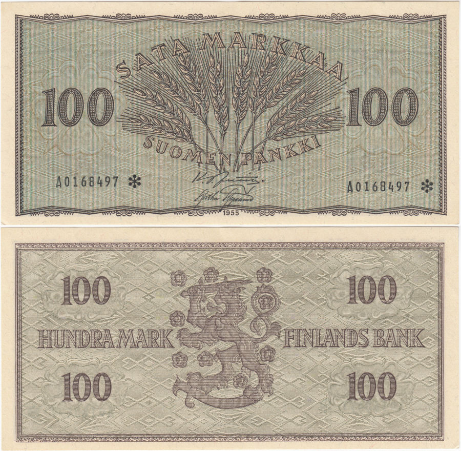 100 Markkaa 1955 A0168497* kl.8-9